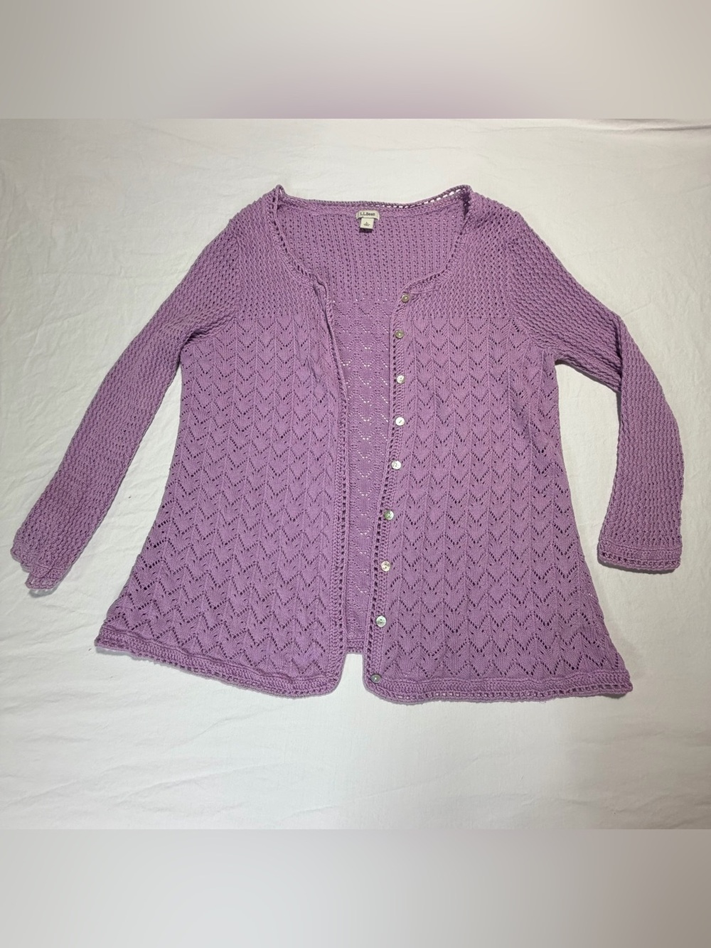 Vintage L.L. Bean Lavender Crochet Cardigan Sweater
